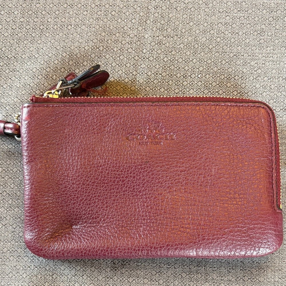 Coach Deep Wine Leather Zip Wristlet